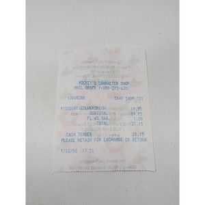 Walt Disney World Mickey's‎ Character Shop Store Receipt Vintage 90s Silversmith
